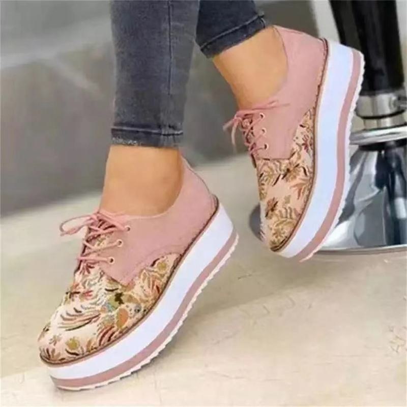 Ddbos Floral Printed Platform Shoes Women Sneakers Autumn Thick Bottom Casual Ladies Shoes Zapatillas Mujer Plus Size 43