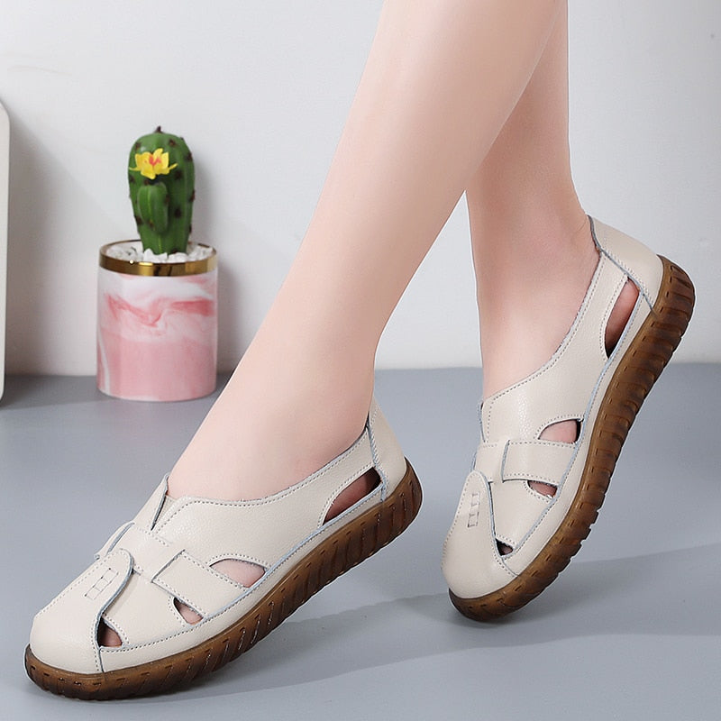 Ddbos New Women Sandals Summer Ladies Shoes Comfortable Ankle Hollow Round Toe Sandals Woman Soft Beach Sole Female Shoes Plus Size