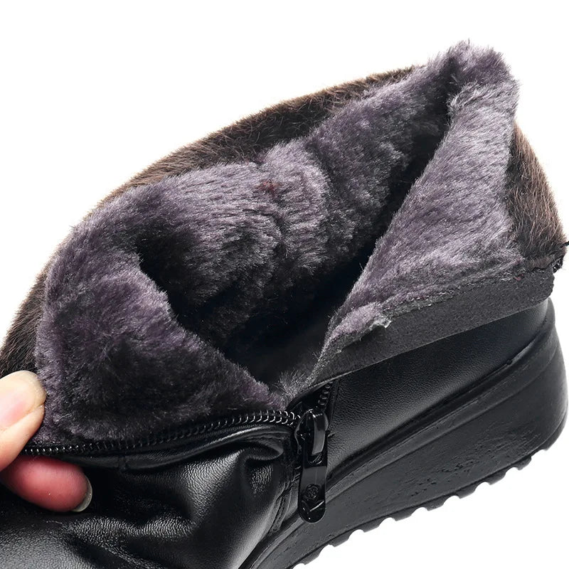 Ddbos Fashion Winter Boots Women Leather Ankle Warm Boots Mom Autumn Plush Wedge Shoes Woman Shoes Big Size 35-41