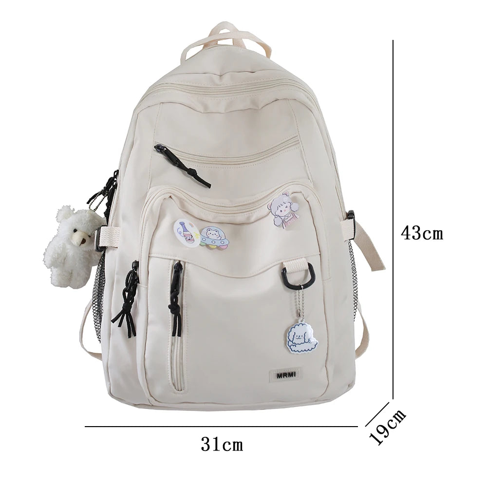 Ddbos BACK TO SCHOOL Fashion Big Student Backpack NEW Badge Rucksack Girls School Bag High Capacity Women Backpack Female Cute Leisure Travel Mochila