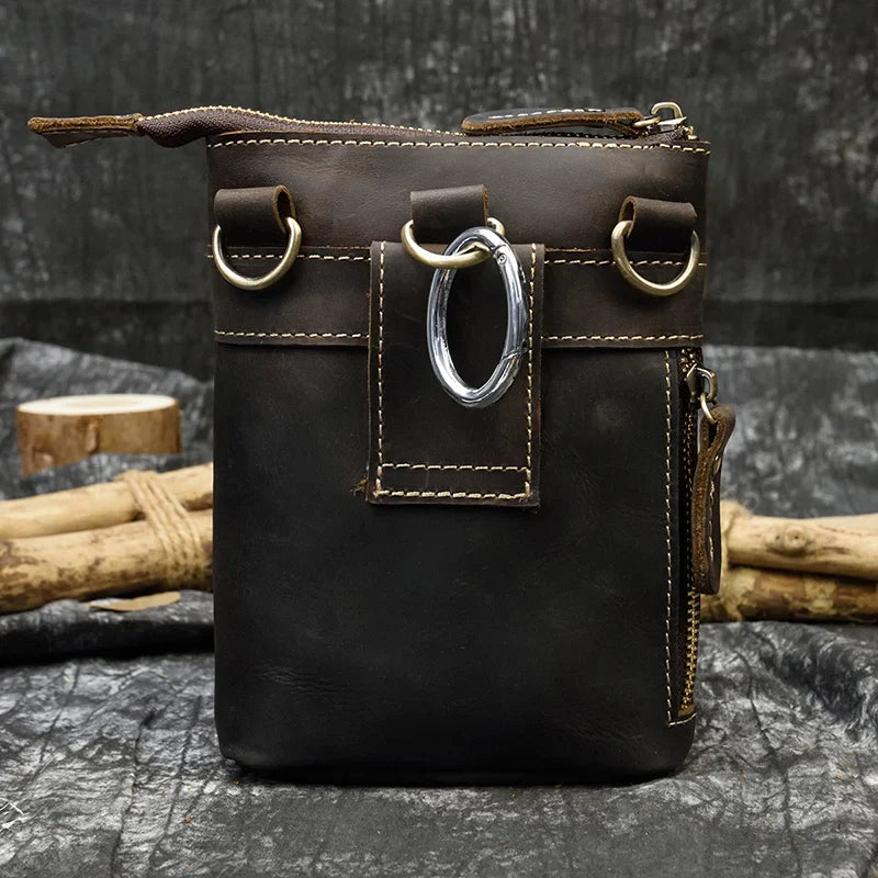 Ddbos Crazy Horse Leather Waist Belt Bag Multifunction Casual Daily wait pack Small Messenger Shoulder Bag mini Designer Phone Pouch