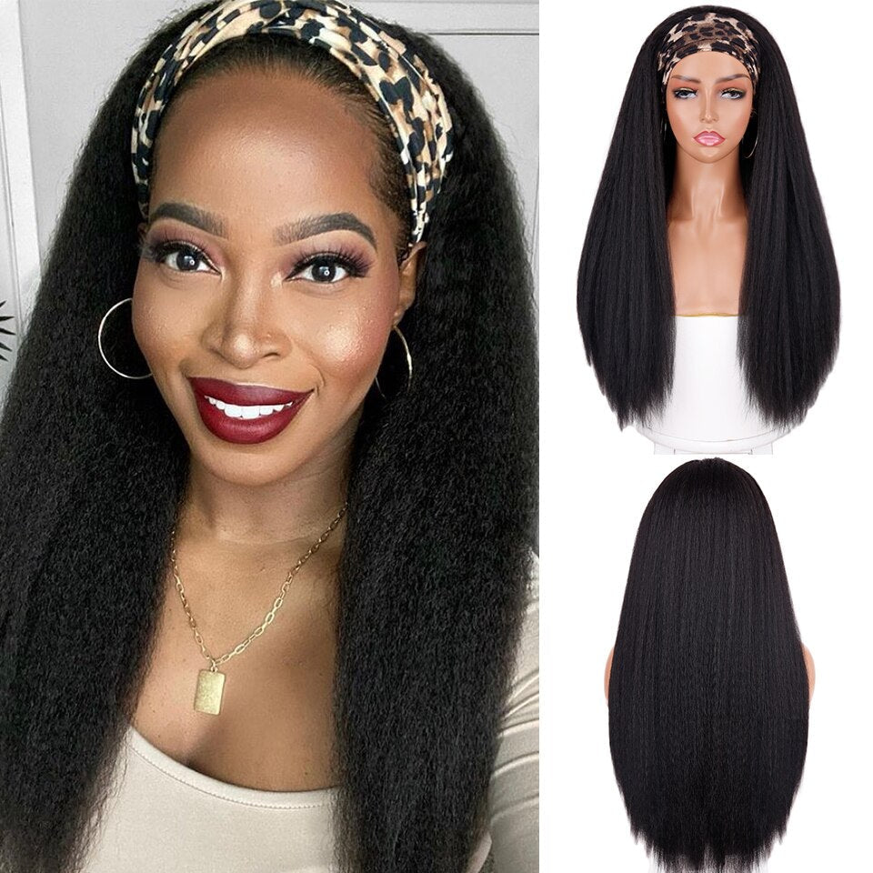 Ddbos Synthetic Wigs Yaki Straight Headband Wigs for Women 28 inch Afro Kinky Straight Headband Wigs Ombre Heat Resistant