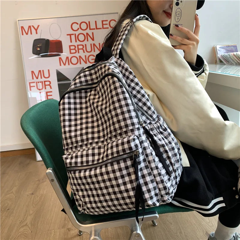 Ddbos School Backpacks Plaid Pattern Women's Backpack Fashion College Students School Bags for Girls Teenager Casual Female Schoolbag