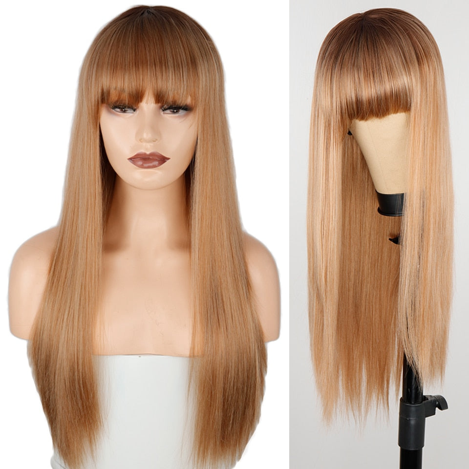 Ddbos Long Orange Wig with Bangs Straight Orange Wigs for Women Cosplay Long Synthetic Orange Wig Natural Looking for Daily Wear