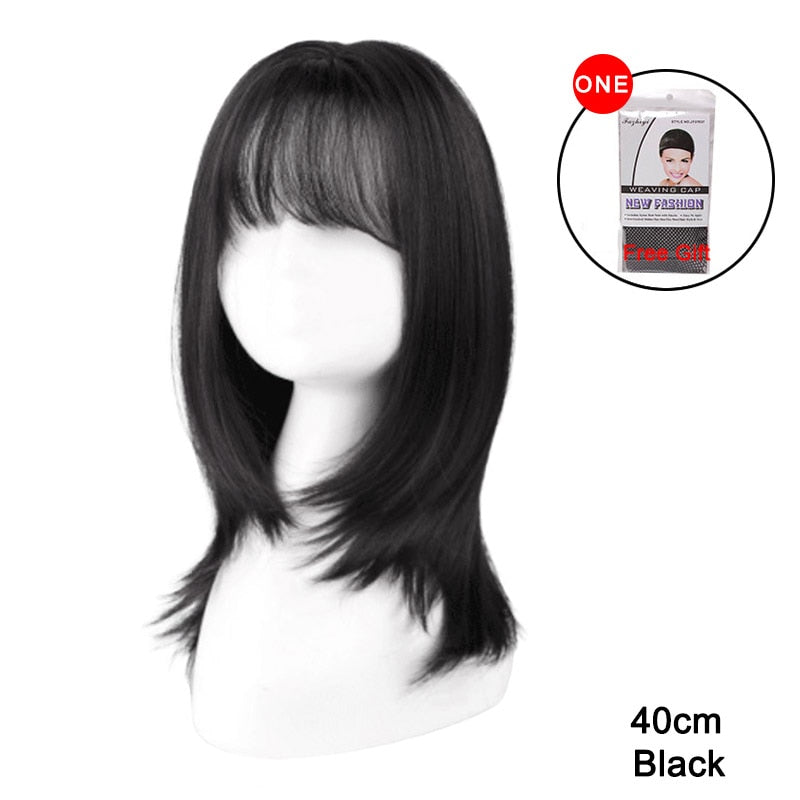 Ddbos Short Wigs with Air Bangs Hair Bob Curly Tail Wigs Synthetic Hair Natural Black Color Hair Wigs for Women Party