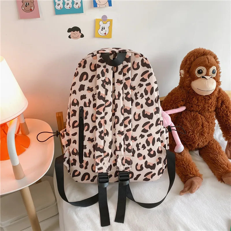 Ddbos Large Capacity Waterproof Fashion Nylon Women Backpack Female Leopard Print Travel Computer Bag College Girls School Bag