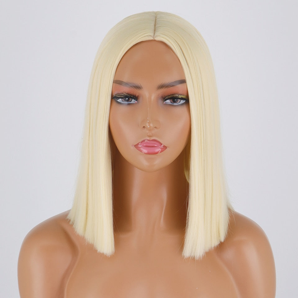 Ddbos Synthetic Light Blue Wig Straight Hair Bob Cut Wig Middle Part Shoulder Length Fashion Bob Wigs for Women Cosplay Wig