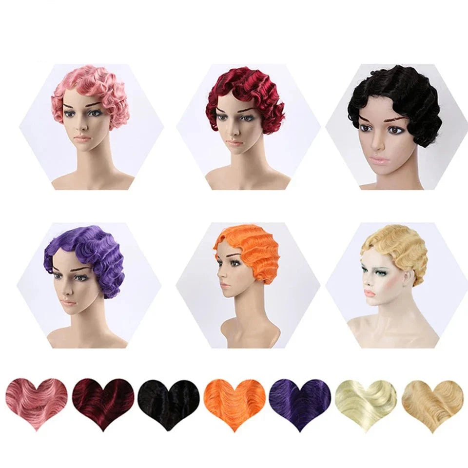 Ddbos Short Kinky Curly Synthetic Wigs For Black Women Retro Wig Female Hair Finger Wave Gold Black For Cosplay Party