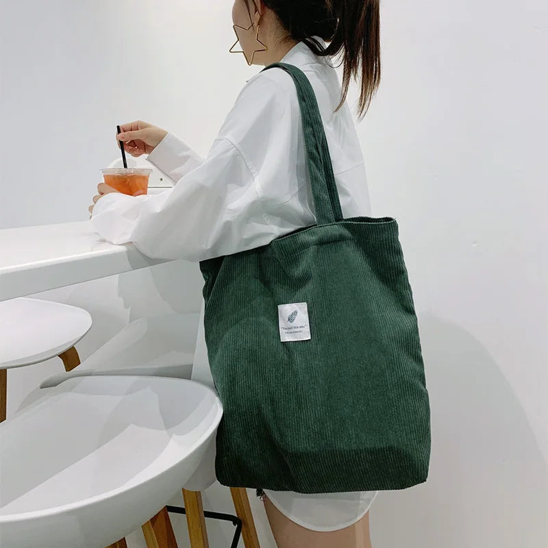 Ddbos BACK TO SCHOOL Corduroy Bag Handbags for Women Shoulder Bags Female Soft Environmental Storage Reusable Girls Small and Large Shopper Totes Bag