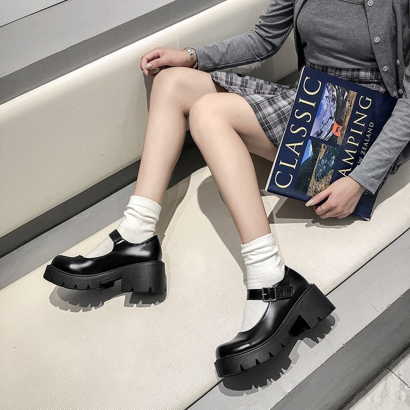 Lolita platform shoes women Japanese Style Mary Jane Shoes Vintage Girls High Heel College Student shoes boots 42