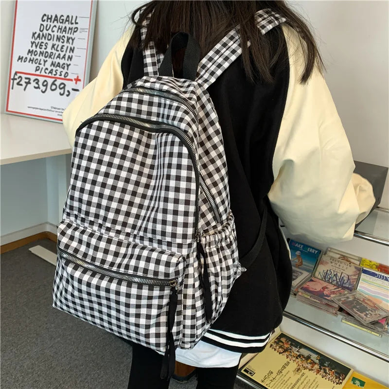 Ddbos School Backpacks Plaid Pattern Women's Backpack Fashion College Students School Bags for Girls Teenager Casual Female Schoolbag