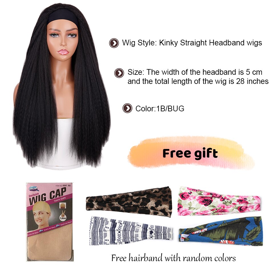 Ddbos Synthetic Wigs Yaki Straight Headband Wigs for Women 28 inch Afro Kinky Straight Headband Wigs Ombre Heat Resistant