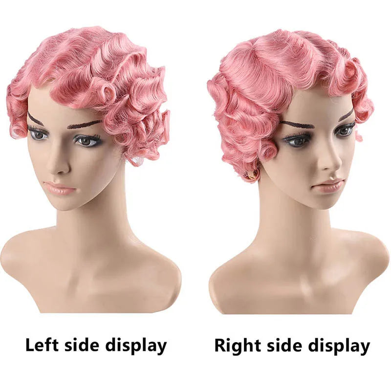 Ddbos Short Kinky Curly Synthetic Wigs For Black Women Retro Wig Female Hair Finger Wave Gold Black For Cosplay Party