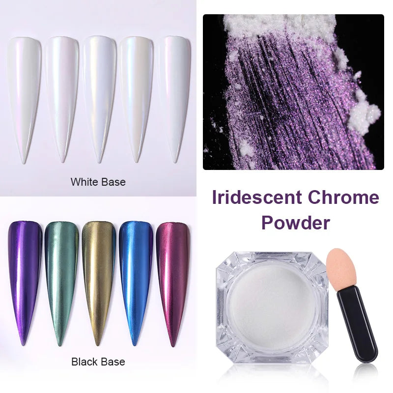 Mirror Nail Powder Pigment Pearl White Rubbing on Nail Art Glitter Dust Chrome Aurora Blue Manicure  Nail Decorations