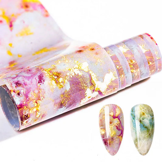 Ddbos 1 Box 4*100cm Nail Foils Marble Series Nail Art Transfer Sticker Paper Pink Blue Foils Bright Marble DIY Design Decoration