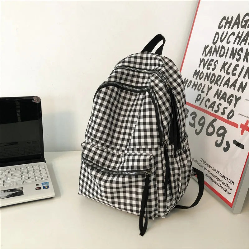 Ddbos School Backpacks Plaid Pattern Women's Backpack Fashion College Students School Bags for Girls Teenager Casual Female Schoolbag