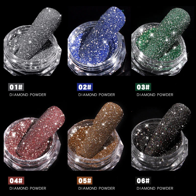 1Box Sparkling Diamond Nail Powder Laser Silver Reflective Nail Glitter Dust Fine Shiny Pigment Holographic Nail Art Decorations