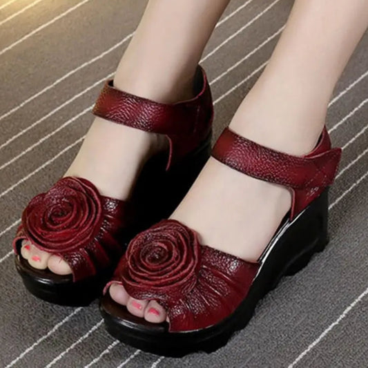 Ddbos Ethnic Style Genuine Leather Women Shoes Sandals Wedges Sandals Handmade Genuine Leather Platform Women Sandal