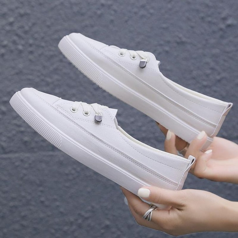 Ddbos Low Platform Sneakers Women Shoes Female Pu Leather Walking Sneakers Loafers White Flat Slip On Vulcanize Casual Shoes