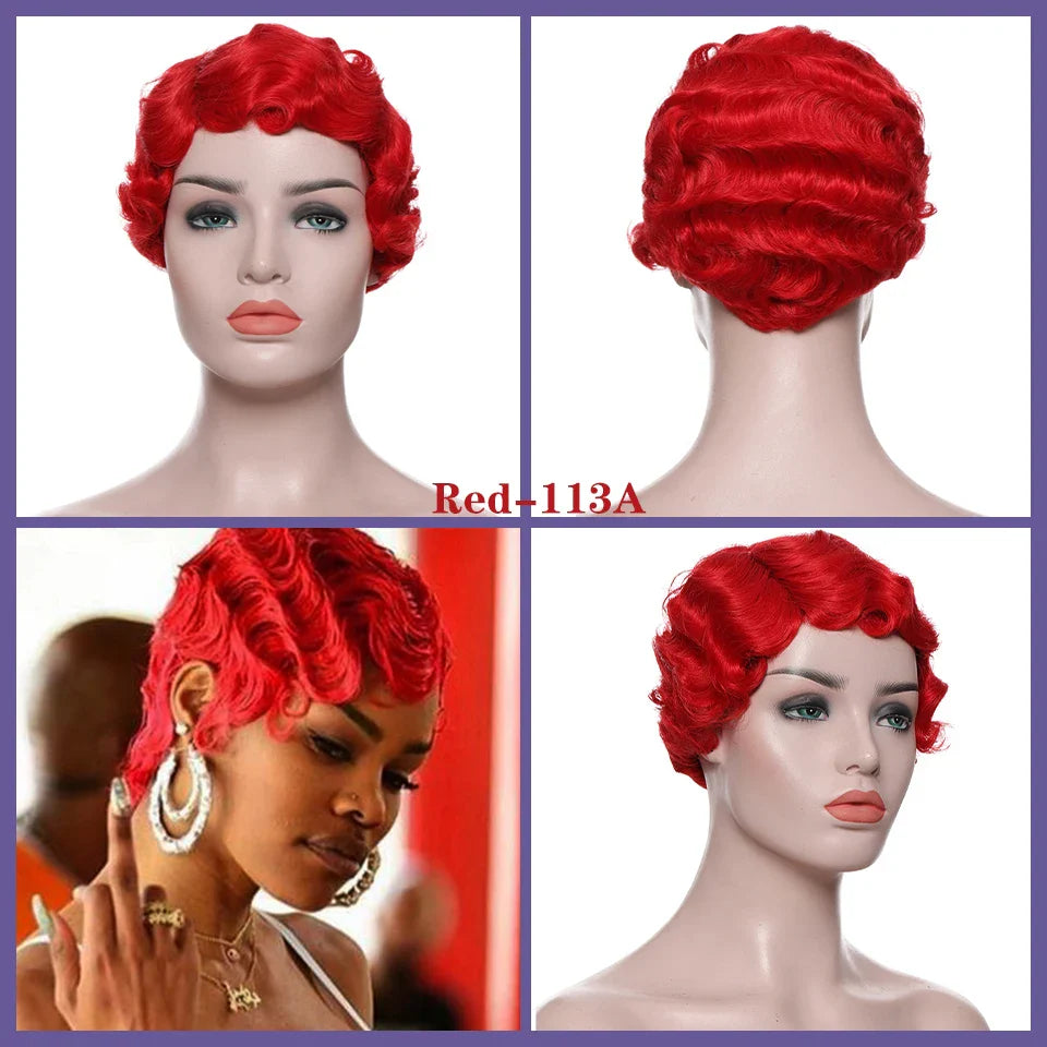 Ddbos Short Kinky Curly Synthetic Wigs For Black Women Retro Wig Female Hair Finger Wave Gold Black For Cosplay Party