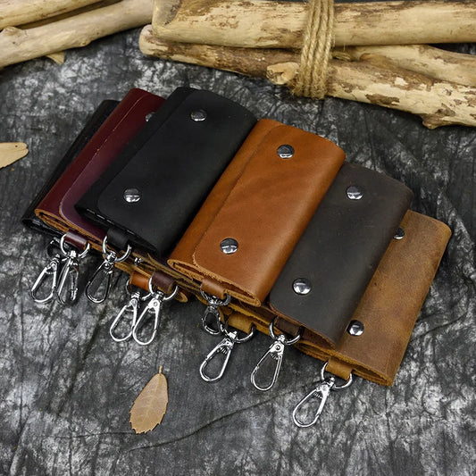 Ddbos Vintage Crazy Horse Genuine Leather Keychain Men Women Key Holder Cow Split Car Key Bag Wallet Housekeeper Keyring Case wallets