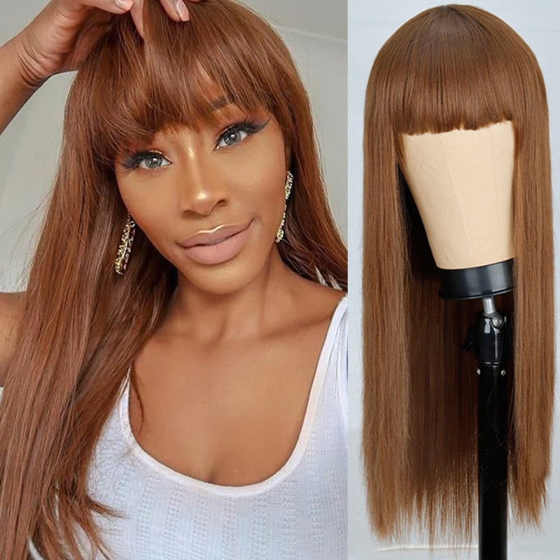 Ddbos Long Orange Wig with Bangs Straight Orange Wigs for Women Cosplay Long Synthetic Orange Wig Natural Looking for Daily Wear