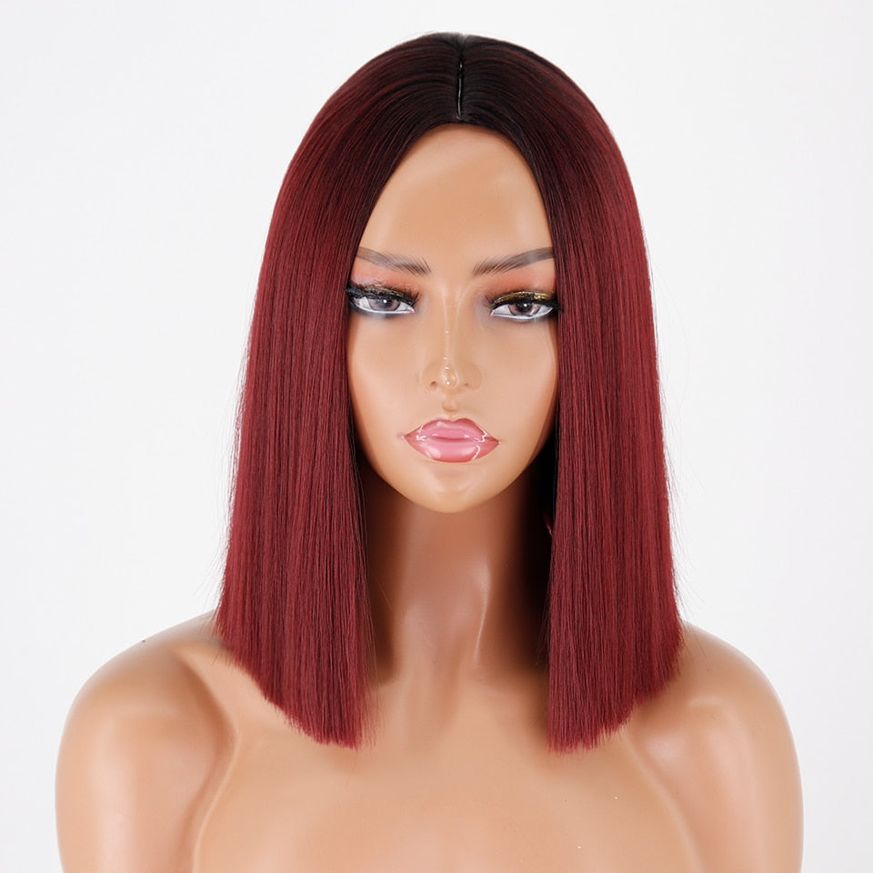 Ddbos Synthetic Light Blue Wig Straight Hair Bob Cut Wig Middle Part Shoulder Length Fashion Bob Wigs for Women Cosplay Wig