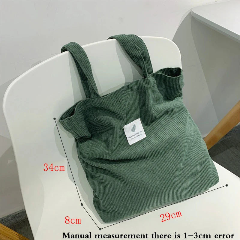 Ddbos BACK TO SCHOOL Corduroy Bag Handbags for Women Shoulder Bags Female Soft Environmental Storage Reusable Girls Small and Large Shopper Totes Bag