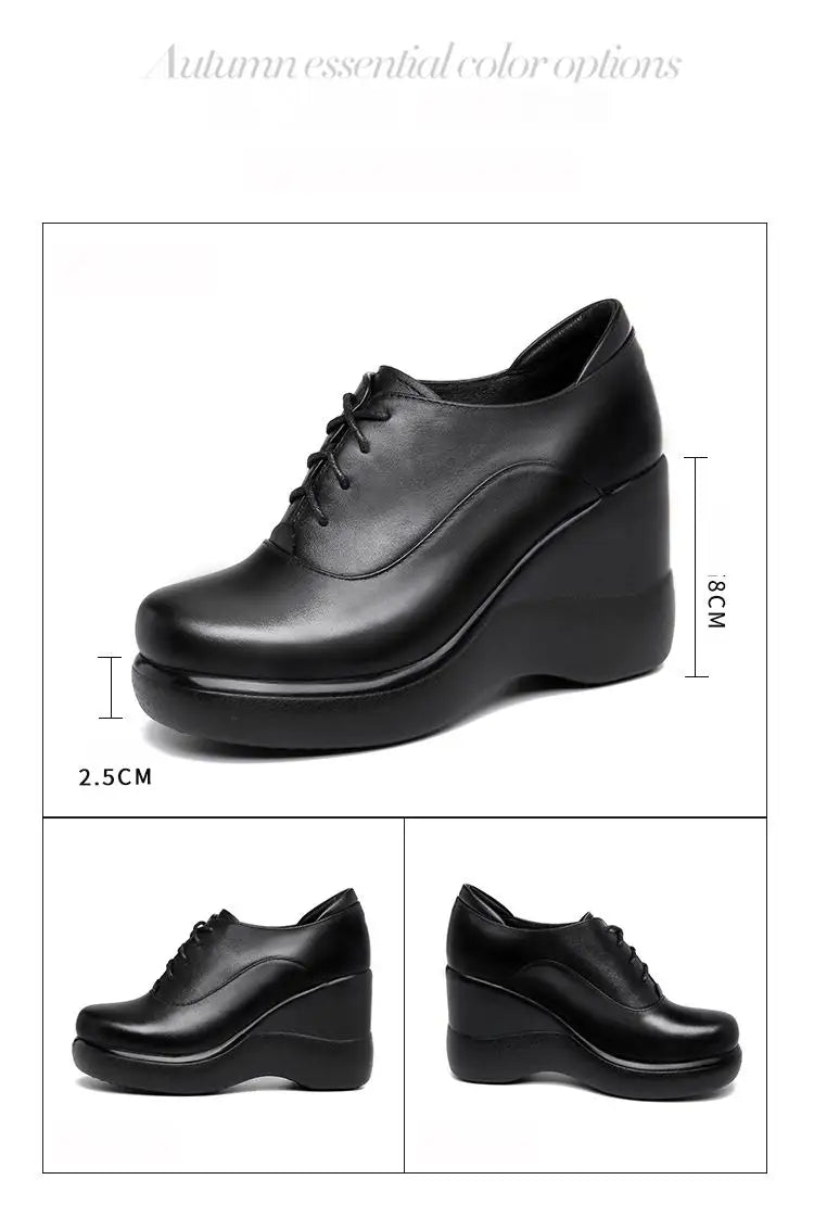 Ddbos Lace Up Wedges Shoes for Women Autumn Platform Pumps Woman High Heels Leather Office Shoes Ladies Plus Size 33-43