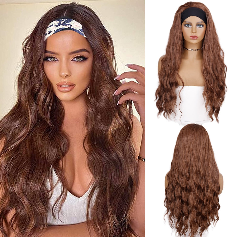 Ddbos Synthetic Wigs Yaki Straight Headband Wigs for Women 28 inch Afro Kinky Straight Headband Wigs Ombre Heat Resistant