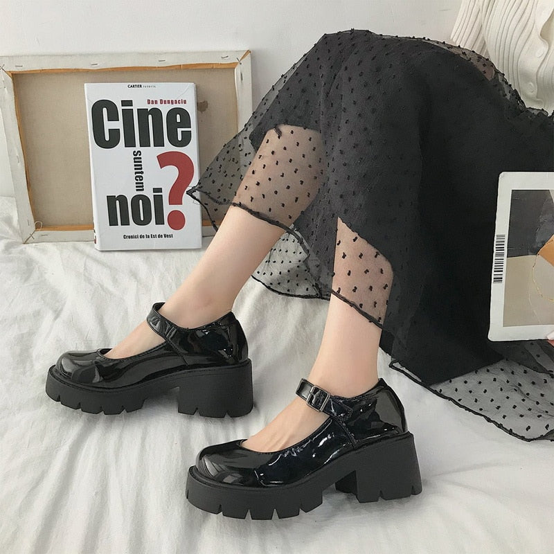 Ddbos New Student Shoes College Girl Student LOLITA Shoes JK Uniform Shoes PU Leather Heart-shaped Ankle-strap Mary Jane Shoes