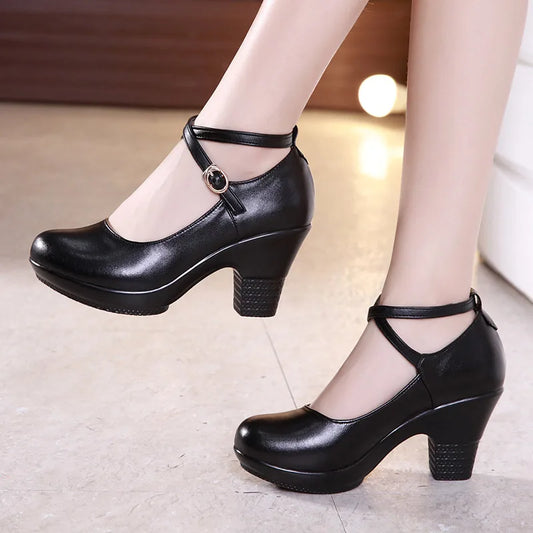 Ddbos New Fashion Women Pumps With High Heels For Ladies Work Shoes Dancing Platform Pumps Women Genuine Leather Shoes Mary Janes