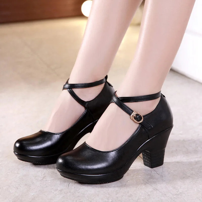 Ddbos New Fashion Women Pumps With High Heels For Ladies Work Shoes Dancing Platform Pumps Women Genuine Leather Shoes Mary Janes