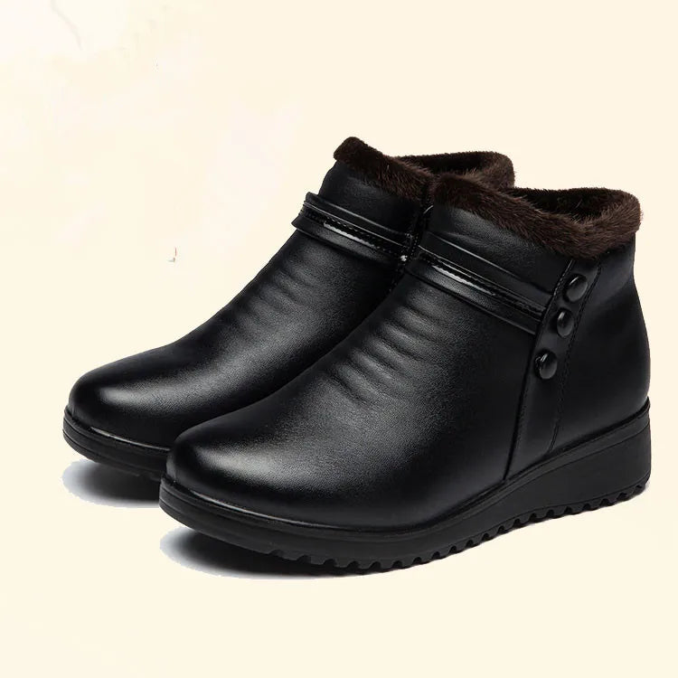 Ddbos Fashion Winter Boots Women Leather Ankle Warm Boots Mom Autumn Plush Wedge Shoes Woman Shoes Big Size 35-41