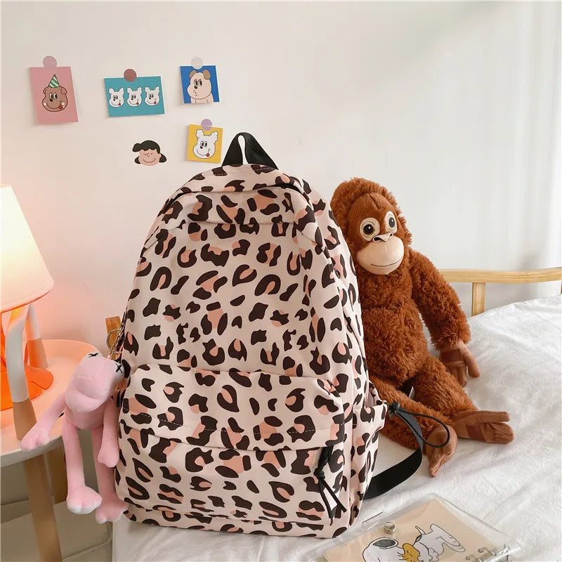 Ddbos Large Capacity Waterproof Fashion Nylon Women Backpack Female Leopard Print Travel Computer Bag College Girls School Bag