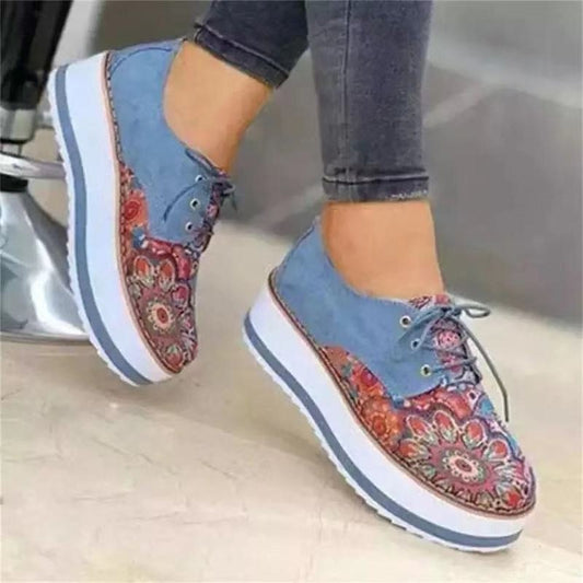 Floral Printed Platform Shoes Women Sneakers Autumn Thick Bottom Casual Ladies Shoes Zapatillas Mujer Plus Size 43