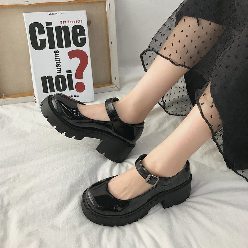Ddbos New Student Shoes College Girl Student LOLITA Shoes JK Uniform Shoes PU Leather Heart-shaped Ankle-strap Mary Jane Shoes