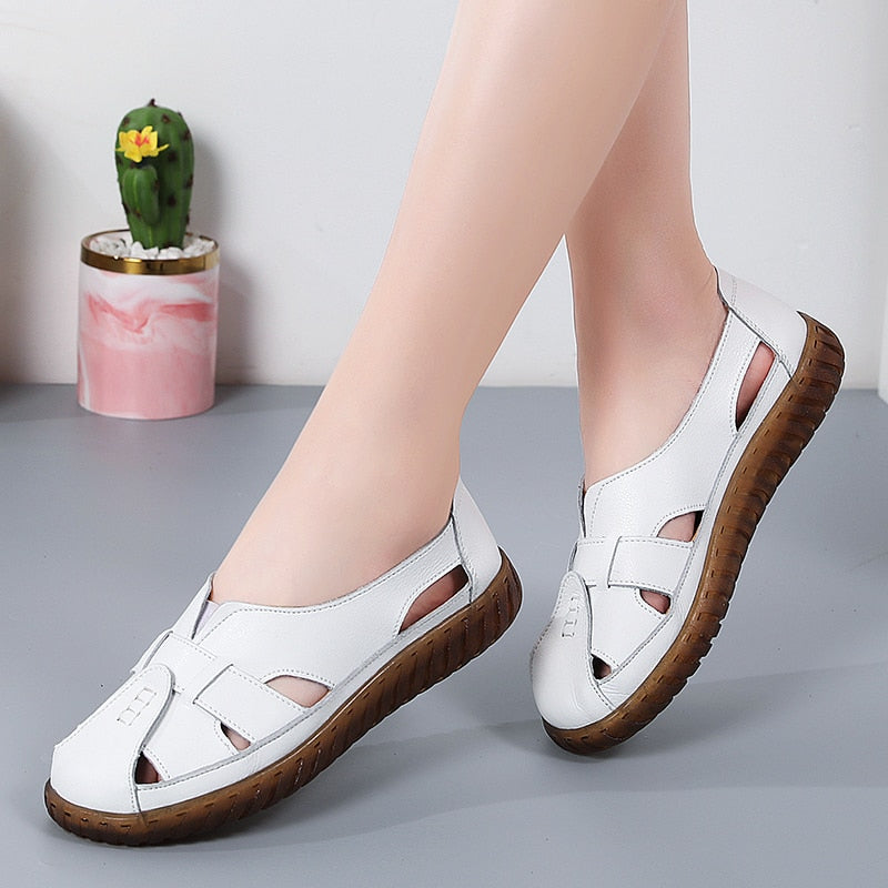 Ddbos New Women Sandals Summer Ladies Shoes Comfortable Ankle Hollow Round Toe Sandals Woman Soft Beach Sole Female Shoes Plus Size