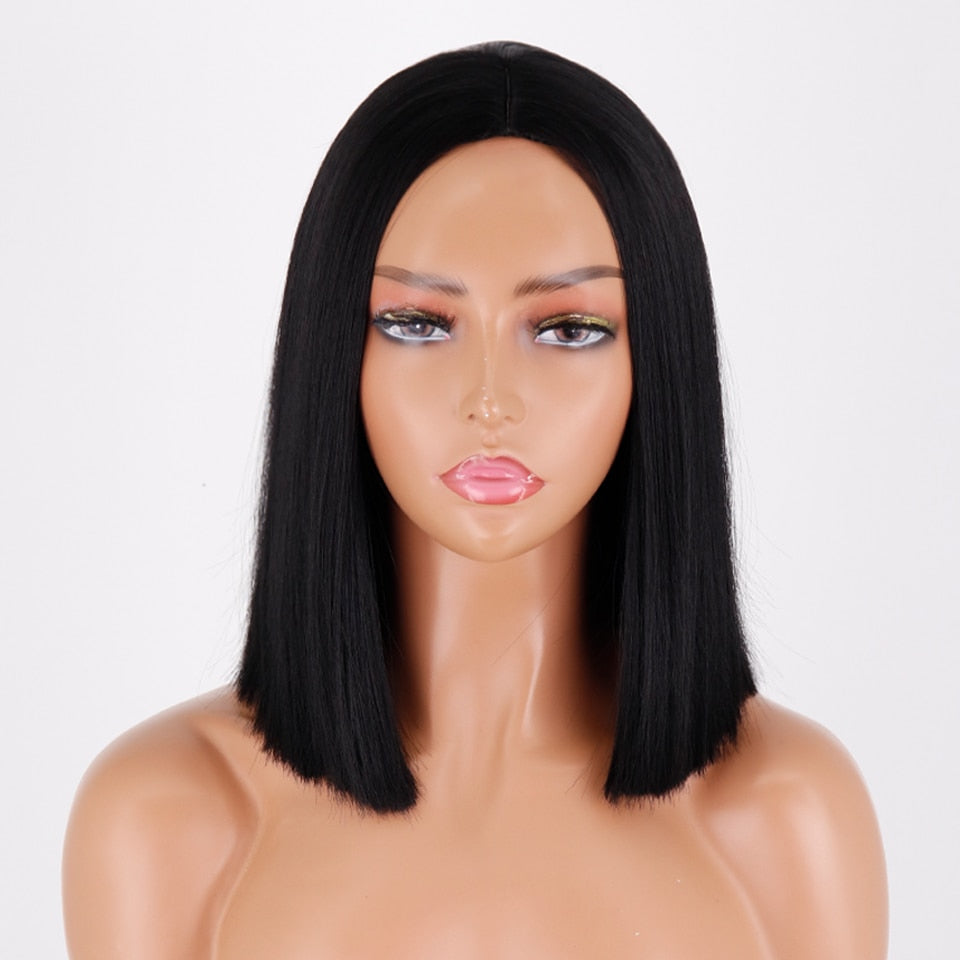 Ddbos Synthetic Light Blue Wig Straight Hair Bob Cut Wig Middle Part Shoulder Length Fashion Bob Wigs for Women Cosplay Wig