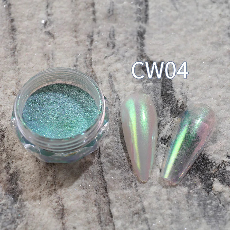 Mirror Nail Powder Pigment Pearl White Rubbing on Nail Art Glitter Dust Chrome Aurora Blue Manicure  Nail Decorations