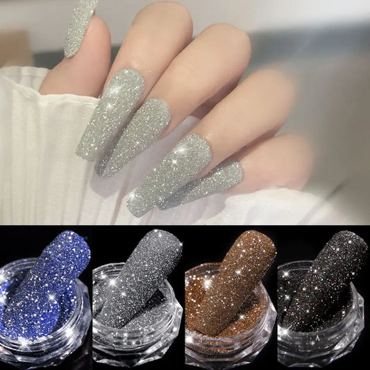 1Box Sparkling Diamond Nail Powder Laser Silver Reflective Nail Glitter Dust Fine Shiny Pigment Holographic Nail Art Decorations