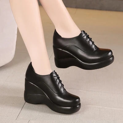 Ddbos Lace Up Wedges Shoes for Women Autumn Platform Pumps Woman High Heels Leather Office Shoes Ladies Plus Size 33-43