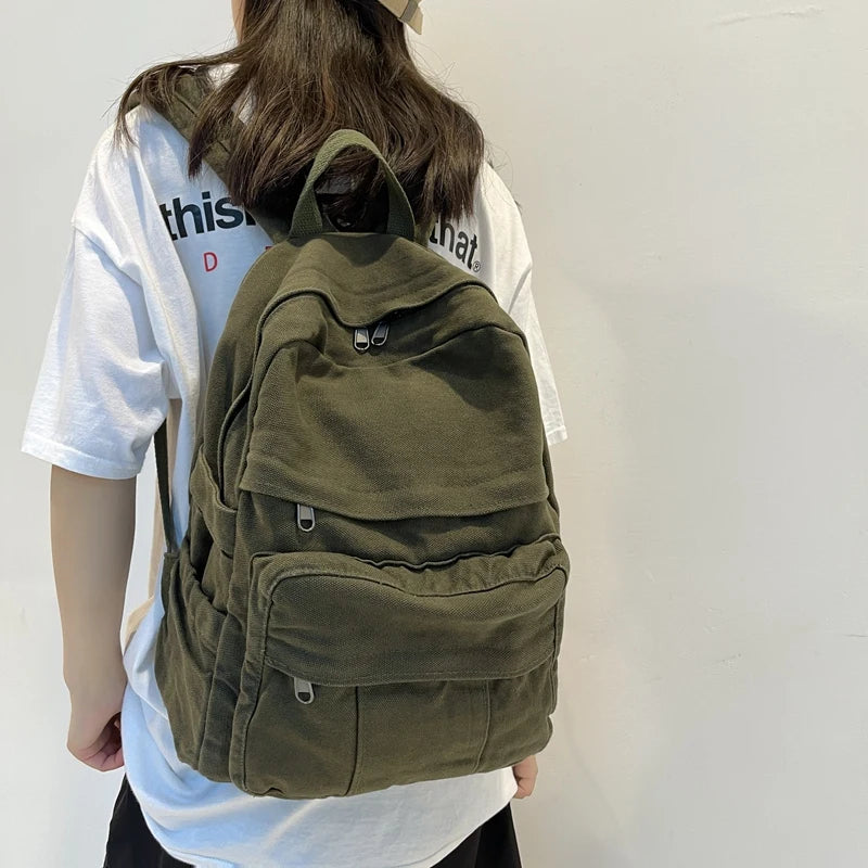 Ddbos School Bag Student Shoulders Large Capacity Khaki Backpack Fashion Canvas Backpacks Female College Teen Computer Bag mochila