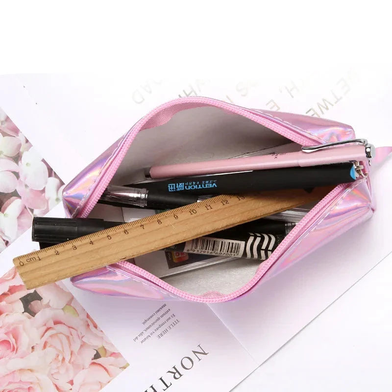 Ddbos BACK TO SCHOOL 1 Pcs Kawaii Pencil Case Laser girl's heart is simple School Pencil Box Pencilcase Pencil Bag School Supplies Stationery