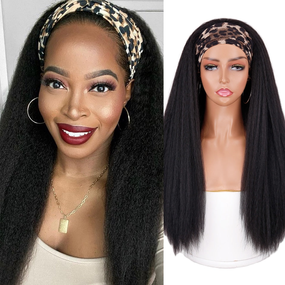 Ddbos Synthetic Wigs Yaki Straight Headband Wigs for Women 28 inch Afro Kinky Straight Headband Wigs Ombre Heat Resistant