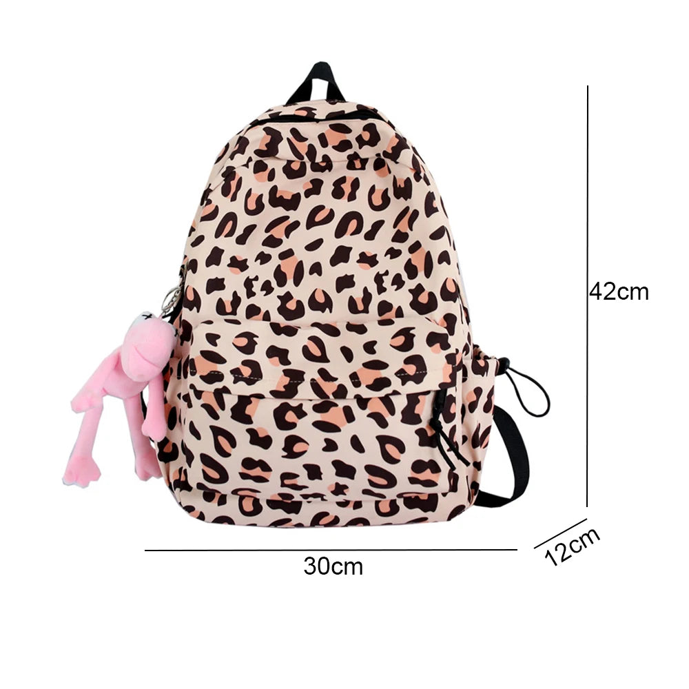 Ddbos Large Capacity Waterproof Fashion Nylon Women Backpack Female Leopard Print Travel Computer Bag College Girls School Bag