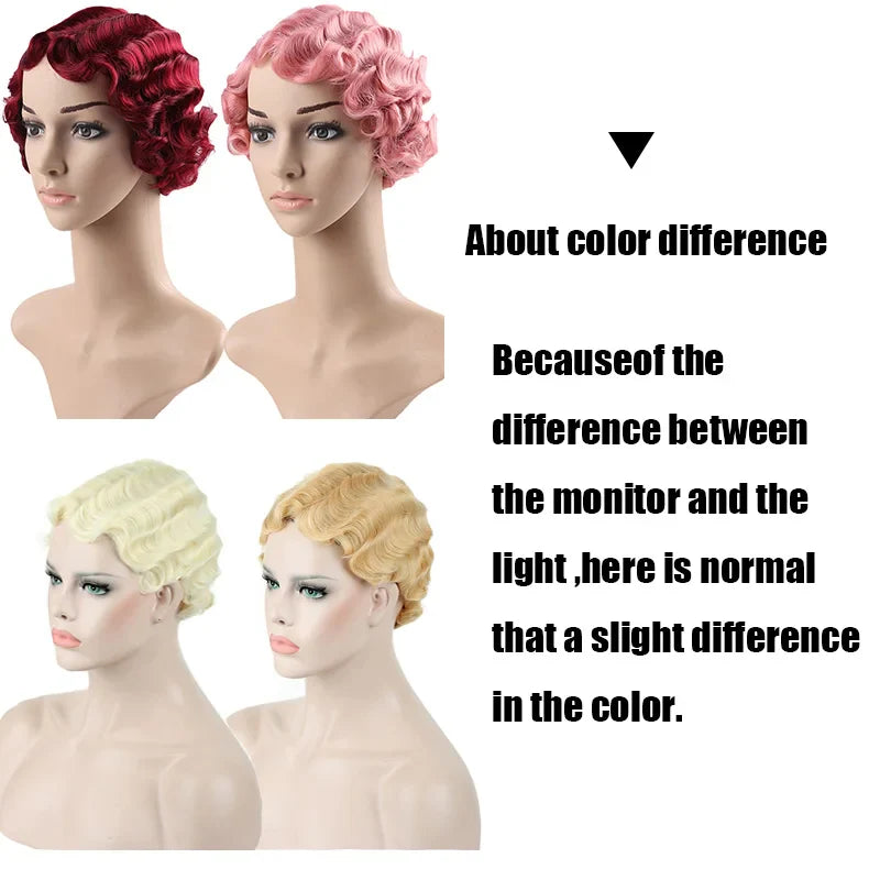 Ddbos Short Kinky Curly Synthetic Wigs For Black Women Retro Wig Female Hair Finger Wave Gold Black For Cosplay Party