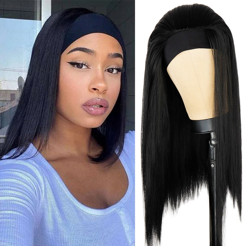 Ddbos Synthetic Wigs Yaki Straight Headband Wigs for Women 28 inch Afro Kinky Straight Headband Wigs Ombre Heat Resistant