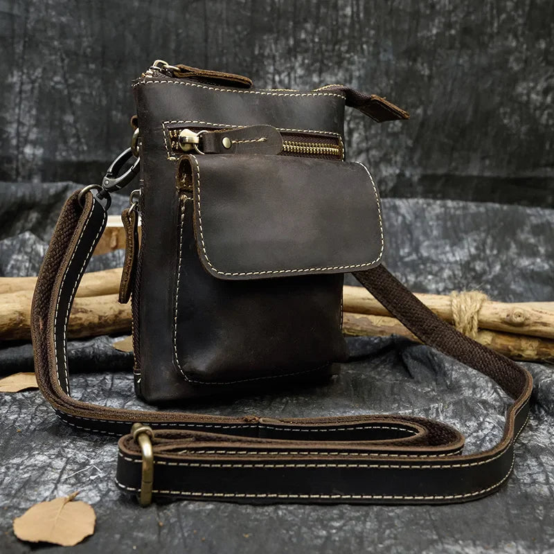 Ddbos Crazy Horse Leather Waist Belt Bag Multifunction Casual Daily wait pack Small Messenger Shoulder Bag mini Designer Phone Pouch