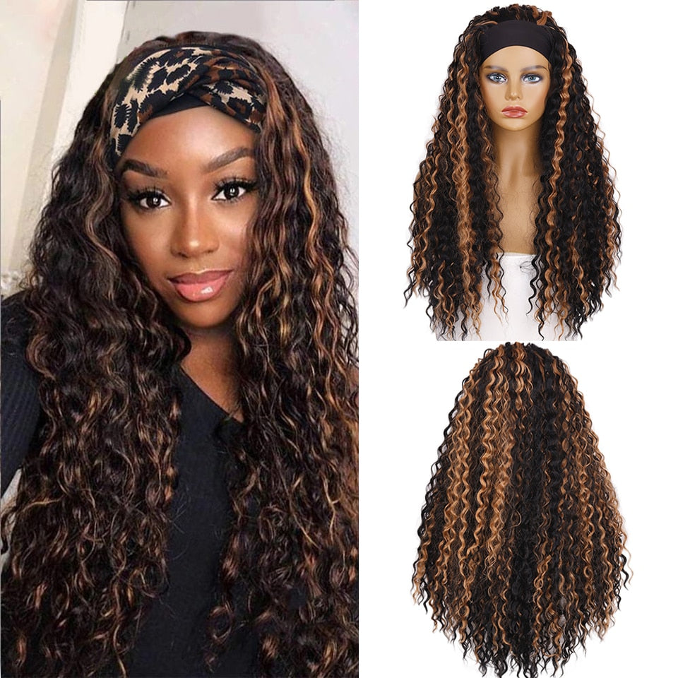 Ddbos Synthetic Wigs Yaki Straight Headband Wigs for Women 28 inch Afro Kinky Straight Headband Wigs Ombre Heat Resistant